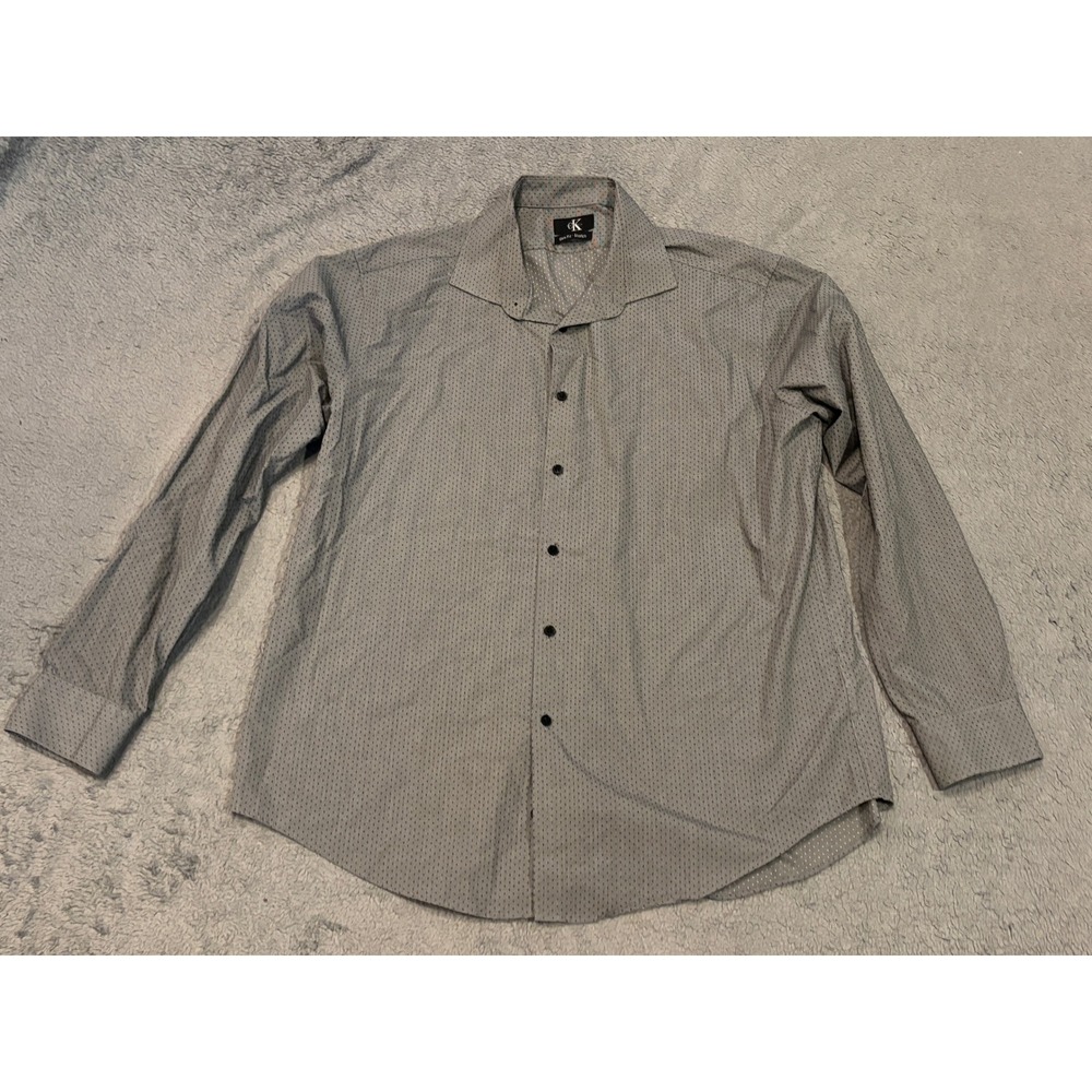 Calvin Klein Mens Slim Fit Stretch Button Down Shirt Grey Micro Pattern XL